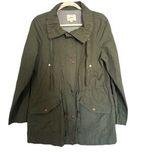 Ann Taylor LOFT Utility Forest Green Button Zip Up Roll Cuffs Sleeves Small